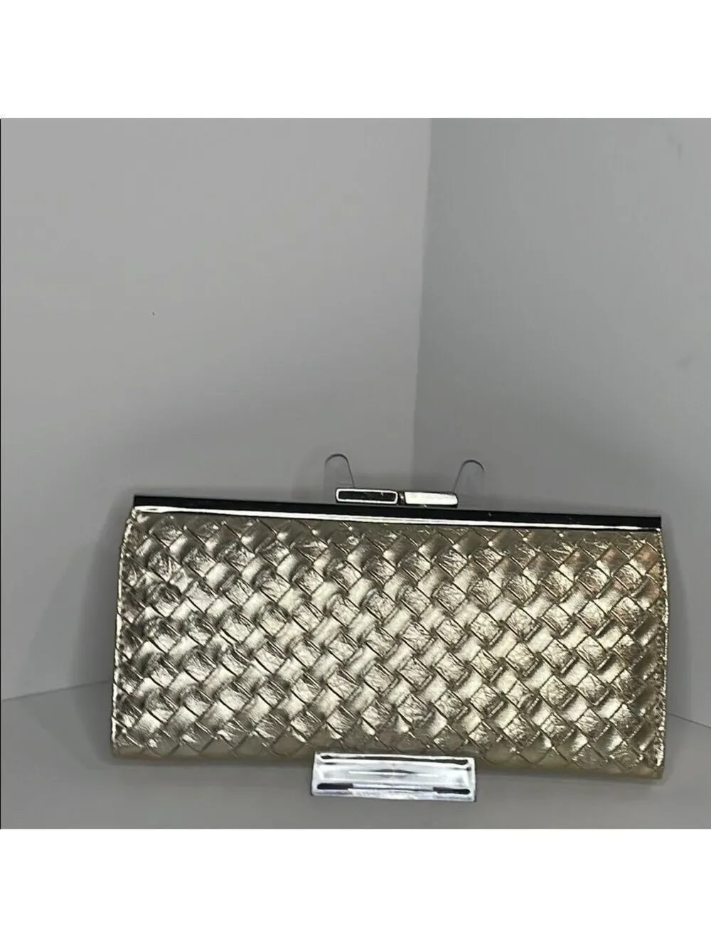 Gold and Silver Textured Clutch with Secure Closure